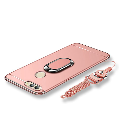 Coque Bumper Luxe Metal et Plastique Etui Housse avec Support Bague Anneau et Laniere pour Huawei Nova 2 Plus Or Rose