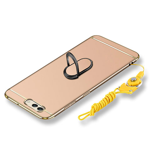 Coque Bumper Luxe Metal et Plastique Etui Housse avec Support Bague Anneau et Laniere pour Huawei Nova 2S Or