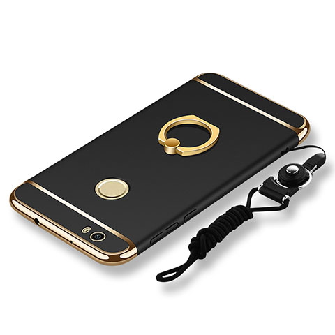 Coque Bumper Luxe Metal et Plastique Etui Housse avec Support Bague Anneau et Laniere pour Huawei Nova Noir