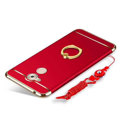 Coque Bumper Luxe Metal et Plastique Etui Housse avec Support Bague Anneau et Laniere pour Huawei Nova Smart Rouge