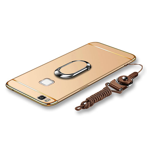 Coque Bumper Luxe Metal et Plastique Etui Housse avec Support Bague Anneau et Laniere pour Huawei P9 Lite Or