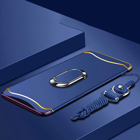 Coque Bumper Luxe Metal et Plastique Etui Housse avec Support Bague Anneau et Laniere pour Oppo Find X Bleu