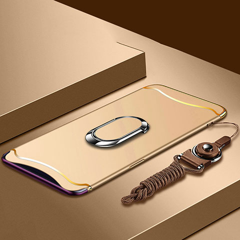 Coque Bumper Luxe Metal et Plastique Etui Housse avec Support Bague Anneau et Laniere pour Oppo Find X Super Flash Edition Or