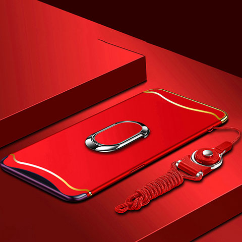 Coque Bumper Luxe Metal et Plastique Etui Housse avec Support Bague Anneau et Laniere pour Oppo Find X Super Flash Edition Rouge