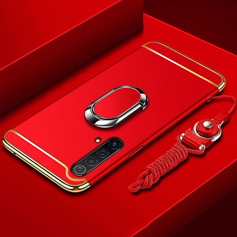 Coque Bumper Luxe Metal et Plastique Etui Housse avec Support Bague Anneau et Laniere pour Realme X50 5G Rouge