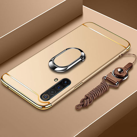 Coque Bumper Luxe Metal et Plastique Etui Housse avec Support Bague Anneau et Laniere pour Realme X50t 5G Or