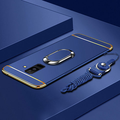 Coque Bumper Luxe Metal et Plastique Etui Housse avec Support Bague Anneau et Laniere pour Samsung Galaxy A9 Star Lite Bleu