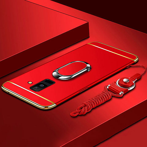 Coque Bumper Luxe Metal et Plastique Etui Housse avec Support Bague Anneau et Laniere pour Samsung Galaxy A9 Star Lite Rouge