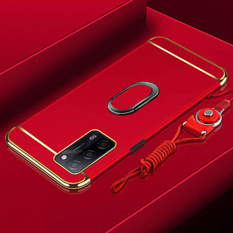 Coque Bumper Luxe Metal et Plastique Etui Housse avec Support Bague Anneau P01 pour Oppo A56 5G Rouge