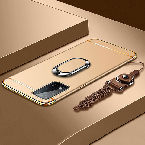 Coque Bumper Luxe Metal et Plastique Etui Housse avec Support Bague Anneau P01 pour Oppo A93s 5G Or