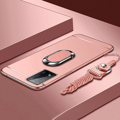 Coque Bumper Luxe Metal et Plastique Etui Housse avec Support Bague Anneau P01 pour Oppo A93s 5G Or Rose