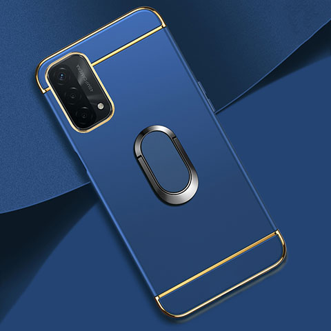 Coque Bumper Luxe Metal et Plastique Etui Housse avec Support Bague Anneau P02 pour Oppo A74 5G Bleu