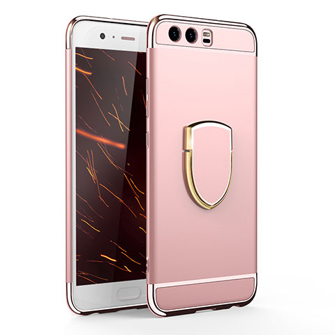 Coque Bumper Luxe Metal et Plastique Etui Housse avec Support Bague Anneau pour Huawei P10 Or Rose