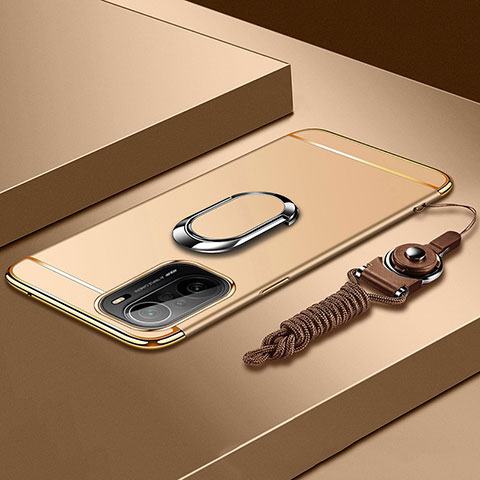 Coque Bumper Luxe Metal et Plastique Etui Housse avec Support Bague Anneau pour Xiaomi Mi 11i 5G Or