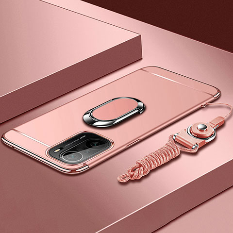 Coque Bumper Luxe Metal et Plastique Etui Housse avec Support Bague Anneau pour Xiaomi Poco F3 5G Or Rose