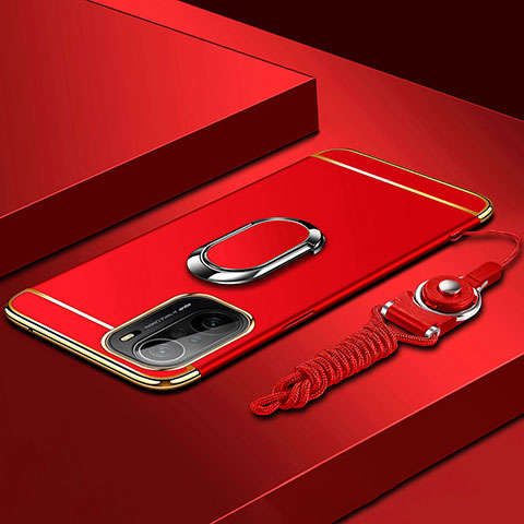 Coque Bumper Luxe Metal et Plastique Etui Housse avec Support Bague Anneau pour Xiaomi Redmi K40 Pro+ Plus 5G Rouge