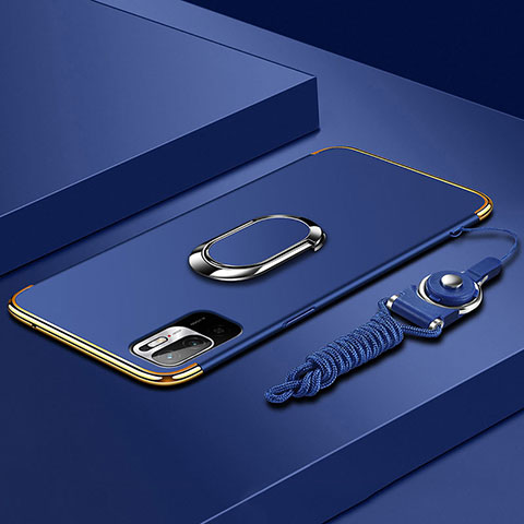Coque Bumper Luxe Metal et Plastique Etui Housse avec Support Bague Anneau pour Xiaomi Redmi Note 10 5G Bleu
