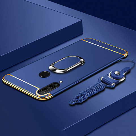 Coque Bumper Luxe Metal et Plastique Etui Housse avec Support Bague Anneau T01 pour Huawei Nova 4e Bleu