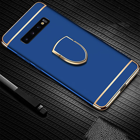 Coque Bumper Luxe Metal et Plastique Etui Housse avec Support Bague Anneau T01 pour Samsung Galaxy S10 Bleu