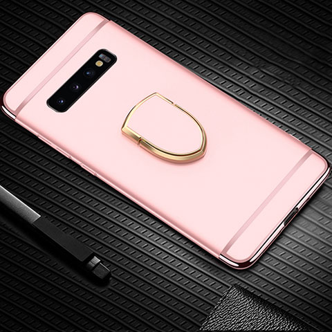 Coque Bumper Luxe Metal et Plastique Etui Housse avec Support Bague Anneau T01 pour Samsung Galaxy S10 Or Rose