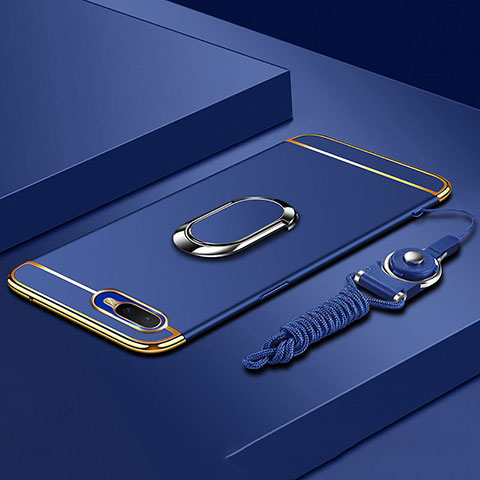 Coque Bumper Luxe Metal et Plastique Etui Housse avec Support Bague Anneau T02 pour Oppo R15X Bleu