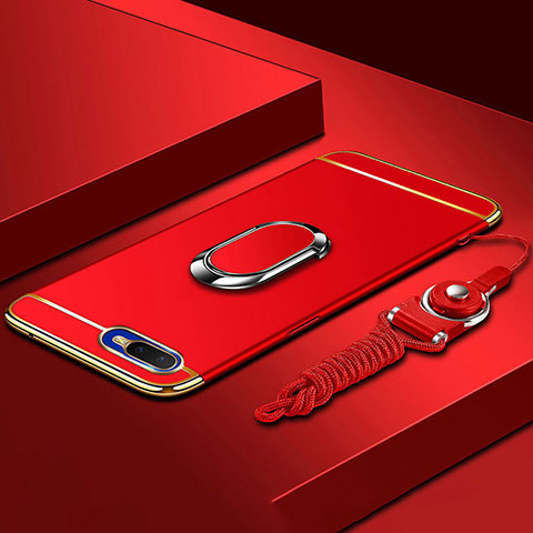 Coque Bumper Luxe Metal et Plastique Etui Housse avec Support Bague Anneau T02 pour Oppo R15X Rouge