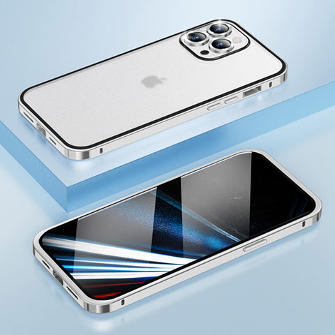 Coque Bumper Luxe Metal et Plastique Etui Housse LF4 pour Apple iPhone 13 Pro Max Argent