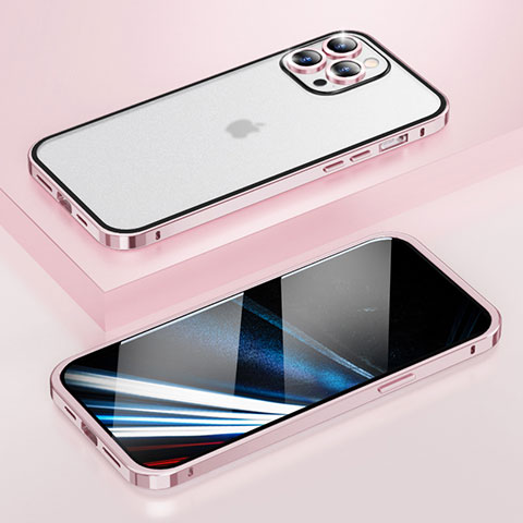 Coque Bumper Luxe Metal et Plastique Etui Housse LF4 pour Apple iPhone 14 Pro Max Or Rose