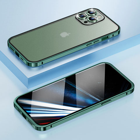 Coque Bumper Luxe Metal et Plastique Etui Housse LF4 pour Apple iPhone 14 Pro Max Vert