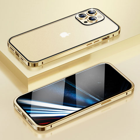 Coque Bumper Luxe Metal et Plastique Etui Housse LF4 pour Apple iPhone 15 Pro Or