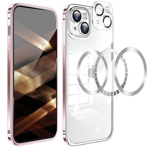 Coque Bumper Luxe Metal et Plastique Etui Housse LF5 pour Apple iPhone 15 Or Rose