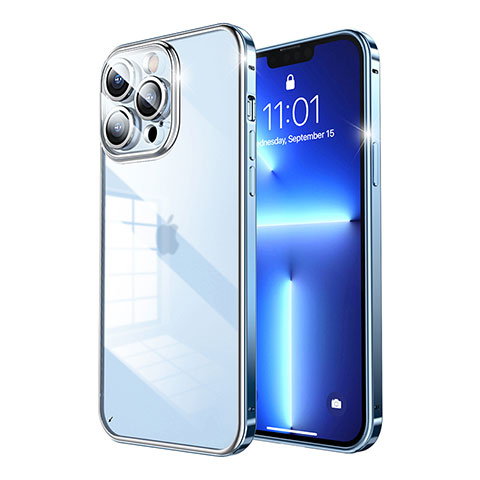 Coque Bumper Luxe Metal et Plastique Etui Housse LF7 pour Apple iPhone 13 Pro Bleu