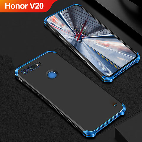 Coque Bumper Luxe Metal et Plastique Etui Housse M01 pour Huawei Honor V20 Bleu et Noir