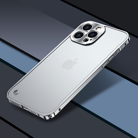 Coque Bumper Luxe Metal et Plastique Etui Housse QC1 pour Apple iPhone 13 Pro Max Argent