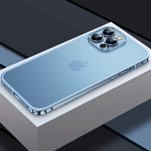 Coque Bumper Luxe Metal et Plastique Etui Housse QC3 pour Apple iPhone 13 Pro Bleu