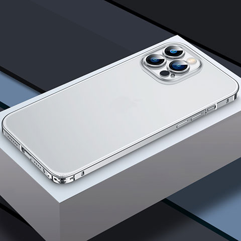 Coque Bumper Luxe Metal et Plastique Etui Housse QC3 pour Apple iPhone 16 Pro Argent