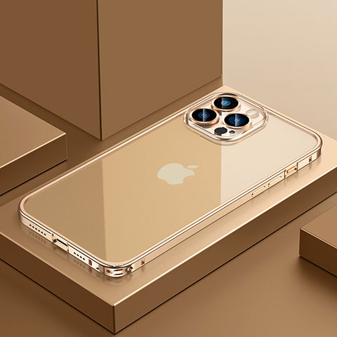 Coque Bumper Luxe Metal et Plastique Etui Housse QC4 pour Apple iPhone 13 Pro Or