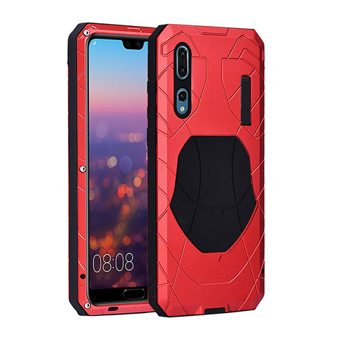 Coque Bumper Luxe Metal et Silicone Etui Housse K01 pour Huawei P20 Pro Rouge