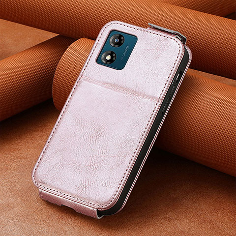 Coque Clapet Portefeuille Cuir S01D pour Motorola Moto E13 Or Rose