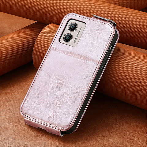 Coque Clapet Portefeuille Cuir S01D pour Motorola Moto G53j 5G Or Rose