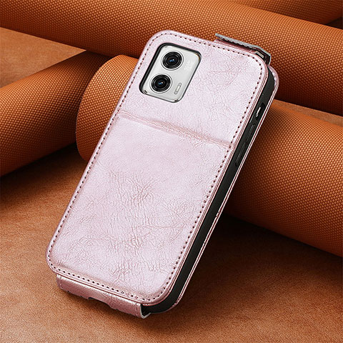 Coque Clapet Portefeuille Cuir S01D pour Motorola Moto G73 5G Or Rose