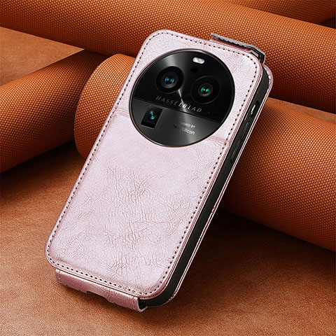 Coque Clapet Portefeuille Cuir S01D pour Oppo Find X6 5G Or Rose