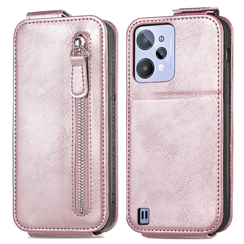 Coque Clapet Portefeuille Cuir S01D pour Realme C31 Or Rose