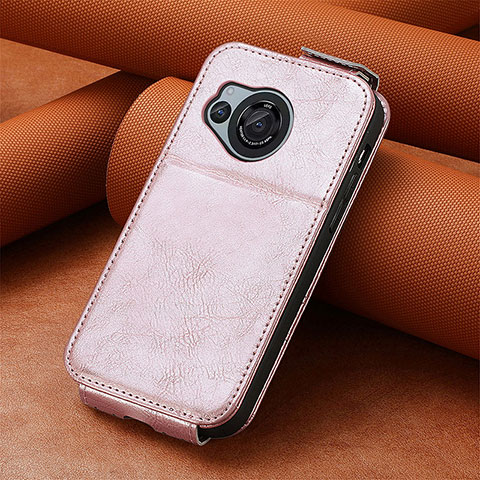 Coque Clapet Portefeuille Cuir S01D pour Sharp Aquos R8s Or Rose