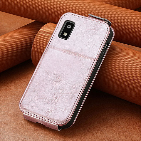 Coque Clapet Portefeuille Cuir S01D pour Sharp Aquos wish3 Or Rose