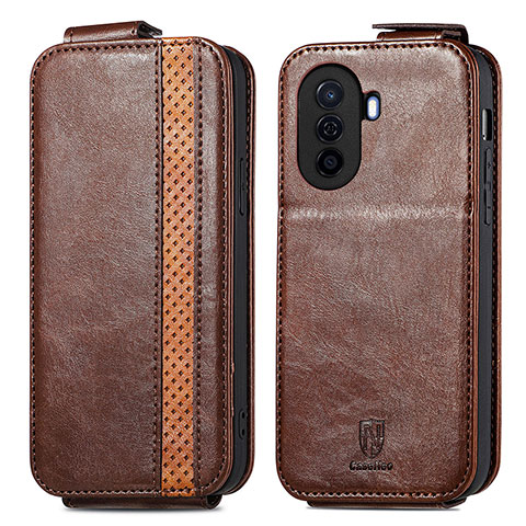 Coque Clapet Portefeuille Cuir S02D pour Huawei Nova Y70 Marron