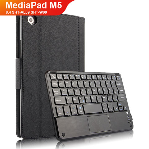 Coque Clapet Portefeuille Livre Cuir avec Clavier pour Huawei MediaPad M5 8.4 SHT-AL09 SHT-W09 Noir