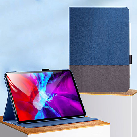 Coque Clapet Portefeuille Livre Cuir L01 pour Apple iPad Pro 11 (2020) Bleu