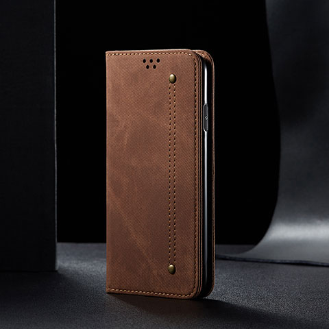 Coque Clapet Portefeuille Livre Tissu B01S pour Samsung Galaxy A04s Marron