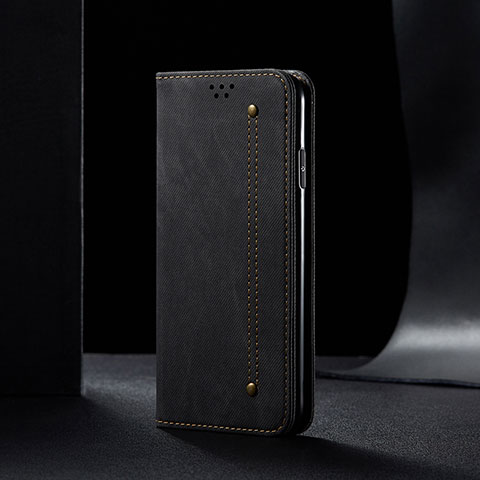 Coque Clapet Portefeuille Livre Tissu B01S pour Samsung Galaxy A22 5G Noir